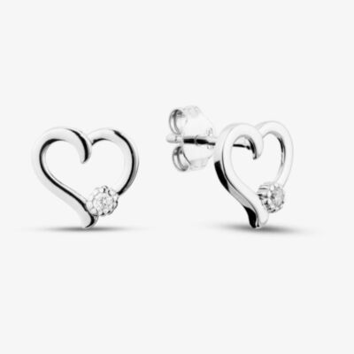 Fashionista Silver Sterling Silver Cubic Zirconia Open Heart Stud Earrings 05S2AZE588304