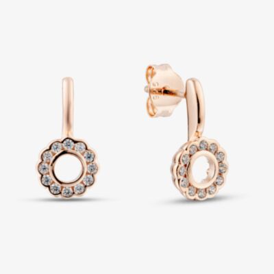 Fashionista Gold Rose Gold Tone Plated Sterling Silver Cubic Zirconia Flower Drop Stud Earrings 05S2AZE649307