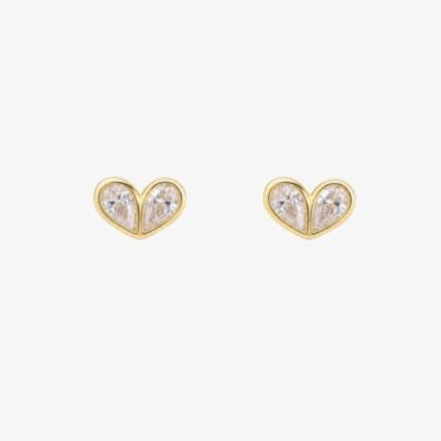 Fashionista Gold Yellow Gold Tone Plated Sterling Silver Cubic Zirconia Heart Stud Earrings E6817C