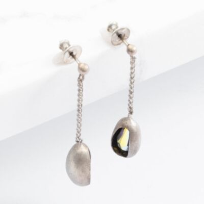 Oxidised Sterling Silver Cubic Zirconia Dropper Earrings E23