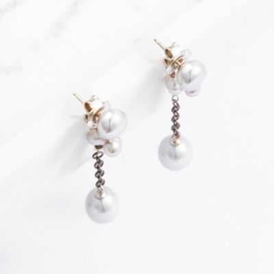 Sterling Silver Grey Pearl Dropper Earrings 918 GREY