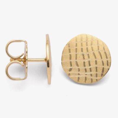 Bastian Gold Plated Round Disc Textured Stud Earrings 12704