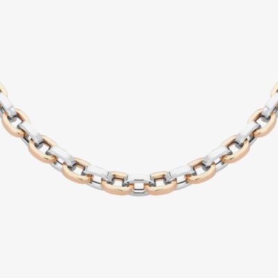 Sterling Silver Rose Gold Plated Two Colour 18 Inch Heavy Oval Link Chain NTN159-S/R