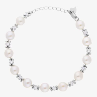 Silver Side Drilled Freshwater Pearl and Cubic Zirconia Kiss Bracelet BRW70031FW