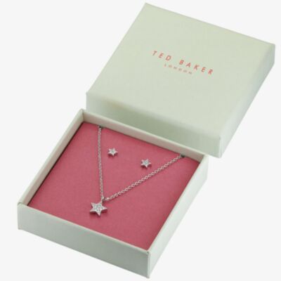 Ted Baker SASKIYA Silver Tone Nano Star Necklace & Stud Earring Set TBJ3171-01-02