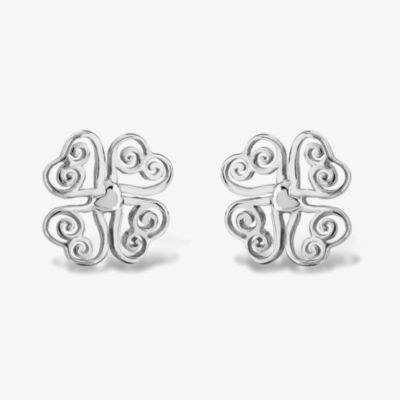 Rosa Lea Filigree Heart Four Leaf Clover Stud Earrings AM-2THB009904