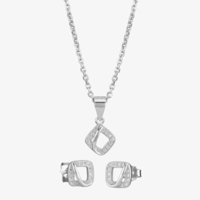 Silver Cubic Zirconia Open Square Pendant and Earring Set E610858+E610858-P