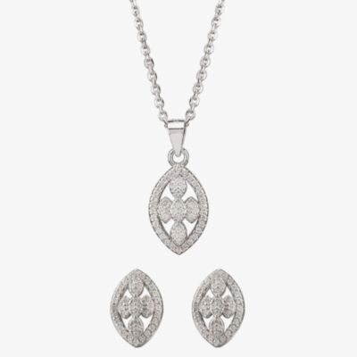Silver Pavé Open Marquise Pendant and Earring Set E614905+P614075