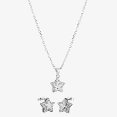 Silver Cubic Zirconia Star Pendant and Studs Set SET14288