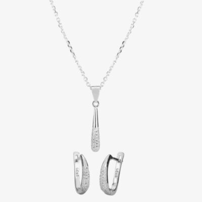 Silver Cubic Zirconia Graduated Pave Pendant and Earrings Set SET10172