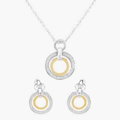 Two Tone Cubic Zirconia Double Open Circle Pendant and Earring Set SET12423
