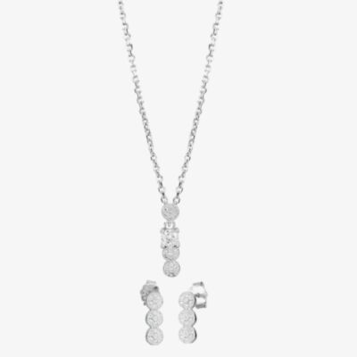 Silver Pave Triple Cluster Dropper Pendant and Earring Set SET12782