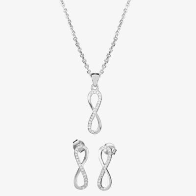 Silver Cubic Zirconia Infinity Pendant and Earrings Set SET12197