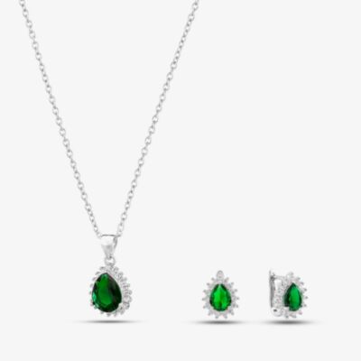 Silver & Cubic Zirconia Pear-Shape Cluster Necklace & Earring Set SET16295