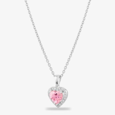 Starbright Sterling Silver Heart Shaped Cubic Zirconia Halo Pendant Necklace THB-03P PK