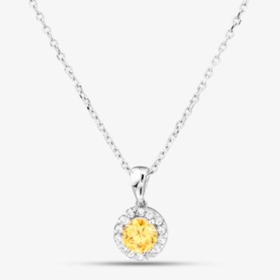 Starbright Sterling Silver Yellow Cubic Zirconoa Halo Cluster Pendant Necklace P8210 Yellow