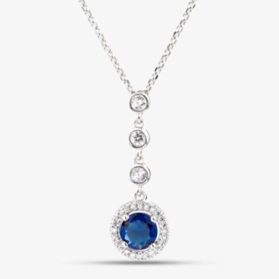 Starbright Sterling Silver Blue Cubic Zirconia Halo Cluster Pendant Necklace THB-05p SAP