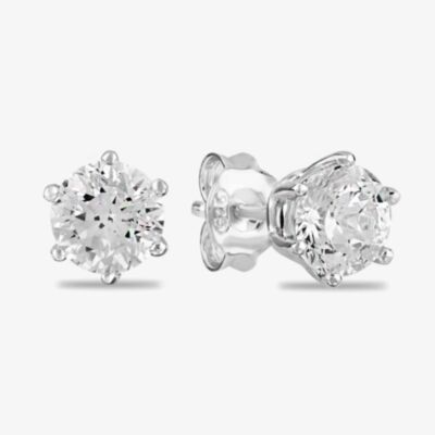 Starbright Silver 6mm Six Claw Round Cubic Zirconia Stud Earrings E2177(6M) 3A