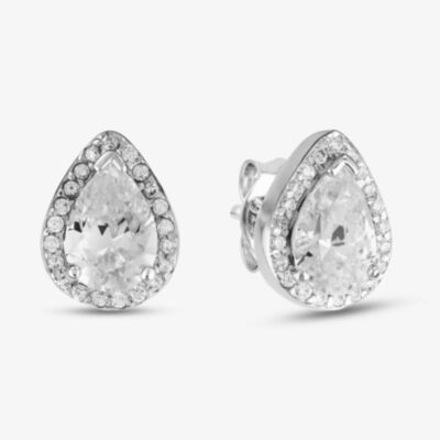Starbright Silver Pear-Cut Cubic Zirconia Halo Stud Earrings THB-01E (3A)