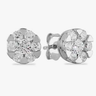 Starbright Silver Large Cubic Zirconia Floral Stud Earrings E4102(3A)