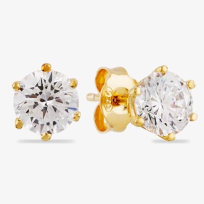 Starbright Gold 6mm Six Claw Cubic Zirconia Stud Earrings E2177(6M) 3A GP