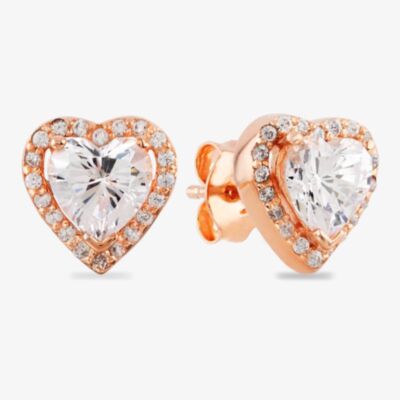 Starbright Rose Heart-cut Cubic Zirconia Halo Stud Earrings THB-03E (3A) RGP