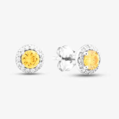 Starbright Sterling Silver Yellow Cubic Zirconia Halo Cluster Stud Earrings P8210e Yellow