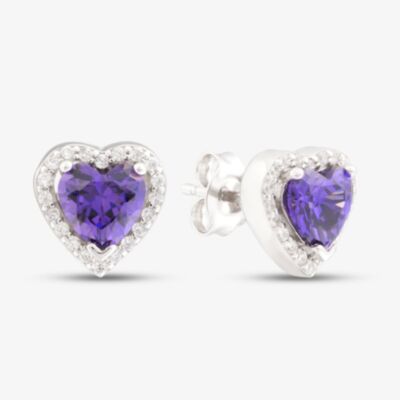 Starbright Sterling Silver Purple Cubic Zirconia Heart Halo Cluster Stud Earrings THB-03e AM