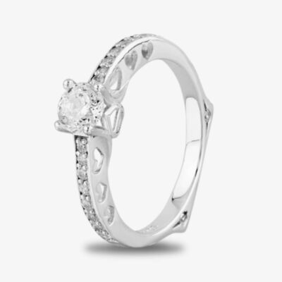 Starbright Silver Cubic Zirconia Cut-Out Heart Shouldered Ring R4449 3A