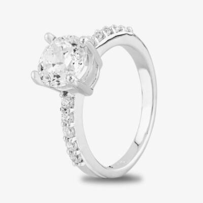 Starbright Silver Four Claw Round Cubic Zirconia Shouldered Ring R6168 3A