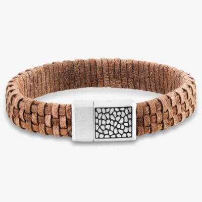 Bourne and Wilde Mens Brown Woven Leather Bracelet OSB-2257SDBN