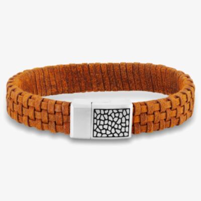 Bourne and Wilde Mens Tan Brown Woven Leather Bracelet OSB-2257SBN