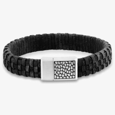 Bourne and Wilde Mens Black Woven Leather Bracelet OSB-2257SBK