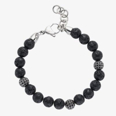 Unique Stainless Steel Lava Stone Beaded Bracelet LAB-307/21CM