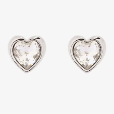 Ted Baker Han Silver Finish Crystal Heart Stud Earrings TBJ1654-01-02