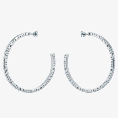 Ted Baker LOA Silver Tone Plated Logo Half Hoop Earrings TBJ3818-01-03