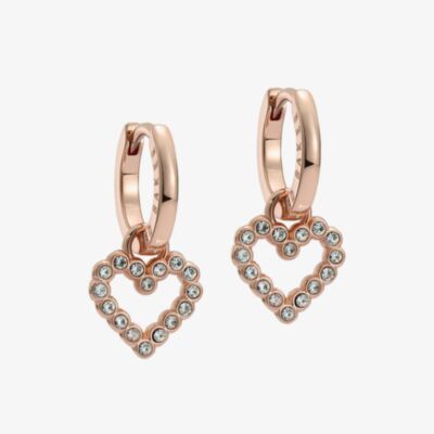 Ted Baker Amora Rose Gold Tone Crystal Open Heart Huggie Hoop Earrings TBJ3835-24-02