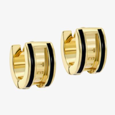 Ted Baker ROLO Gold Tone Plated Black Enamel Roll Huggie Hoop Earrings TBJ4162-02-05