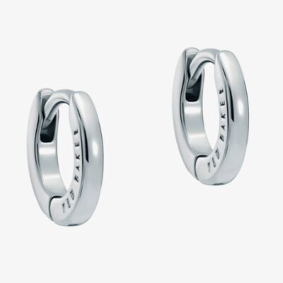Ted Baker CRISETE Silver Tone Plated Logo Huggie Hoop Earrings TBJ3745-01-03
