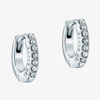Ted Baker HETTIE Silver Tone Plated Crystal Huggie Hoop Earrings TBJ4161-01-02