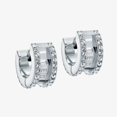 Ted Baker ROSIE Silver Tone & Crystal Roll Huggie Hoop Earrings TBJ4085-01-02