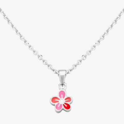 Fleur Kids Sterling Silver Pink And Red Enamel Flower Pendant Necklace AZP212804