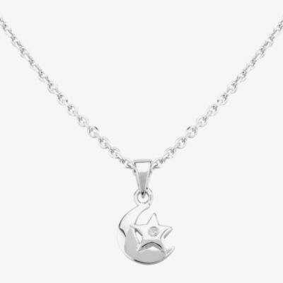 Fleur Kids Sterling Silver Cubic Zirconia Moon And Star Pendant Necklace AZP116404
