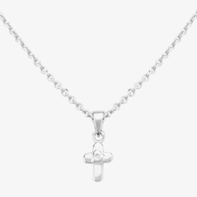 Fleur Kids Sterling Silver Cubic Zirconia Cross Pendant Necklace AZP041404