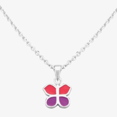 Fleur Kids Sterling Silver Pink And Purple Butterfly Pendant Necklace AZP041904