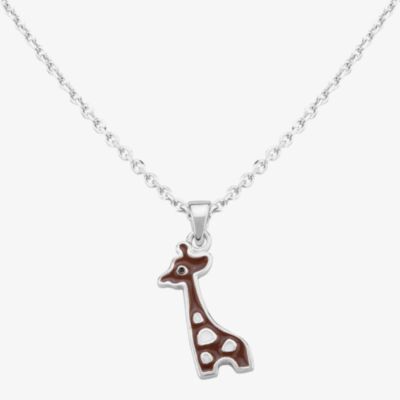 Fleur Kids Sterling Silver Brown Enamel Giraffe Pendant Necklace AZP257704