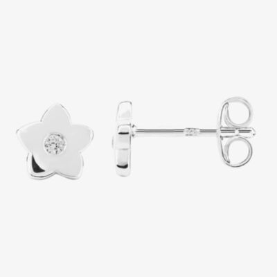 Fleur Kids Sterling Silver Cubic Zirconia Flower Stud Earrings AZE042204