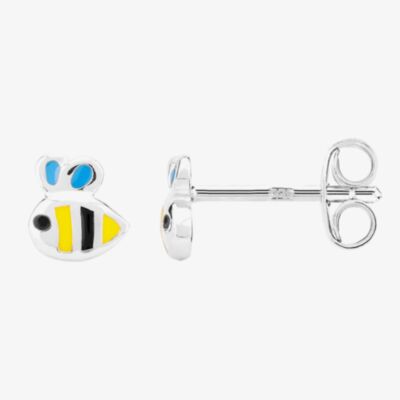 Fleur Kids Sterling Silver Yellow Enamel Bee Stud Earrings AZE230904