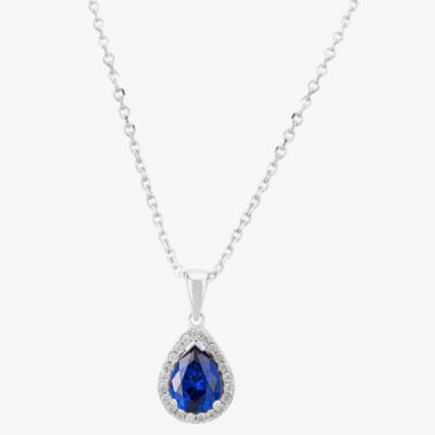 Morado Silver Pear-cut Blue Cubic Zirconia Halo Pendant THB-01P BLU