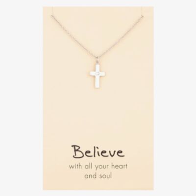 Sentiments Believe With All Your Heart and Soul Cubic Zirconia Cross 13642